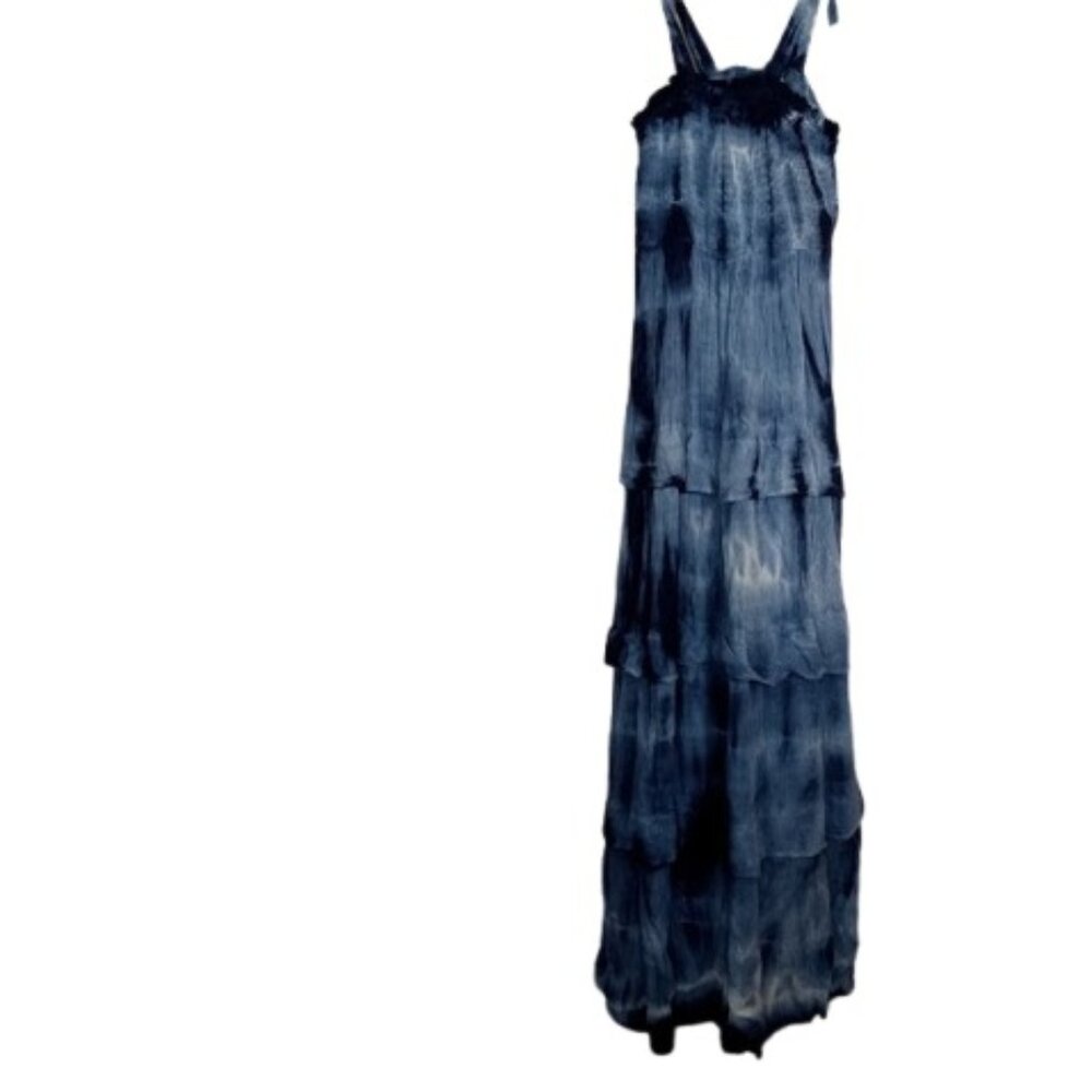 Angie Girl Girls Maxi Dress Blue Tie Dye Guaze Layerd Tie Sleeves M (8-10)